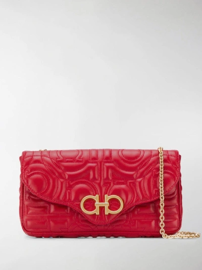 Shop Ferragamo Quilted Gancini Mini Bag In Red