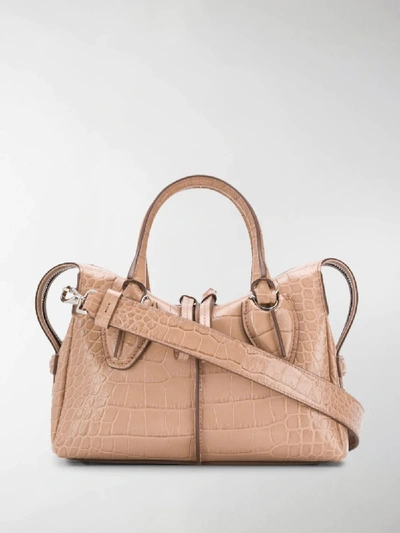 Shop Tod's Mini Croc Embossed Bag In Neutrals