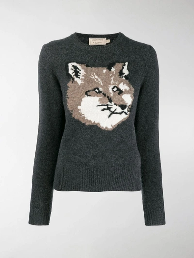 Shop Maison Kitsuné Fox Knitted Jumper In Grey