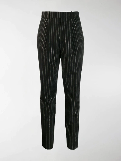 Shop Saint Laurent High-waisted Metallic Stripe Trousers In Black