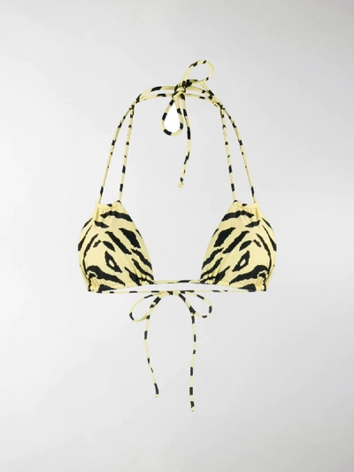 Shop Saint Laurent Tiger Print Bikini Top In Yellow