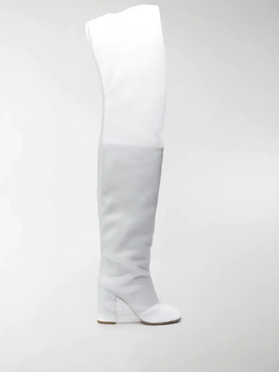 Shop Mm6 Maison Margiela Over-the-knee Covered Boots In White