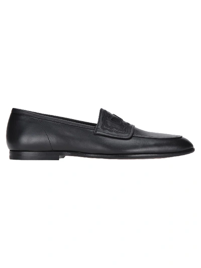 Shop Dolce & Gabbana Embroidered Logo Loafers In Black