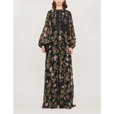 Shop Giambattista Valli Floral-print Silk Gown In Black Ramage