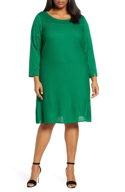 Shop Ming Wang Studded Long Sleeve Sweater Dress In Forest