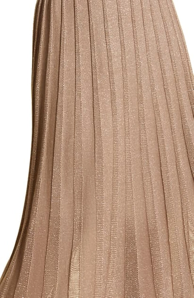 Shop Marina Rinaldi Grace Metallic Pleated Knit Midi Skirt In Hazelnut