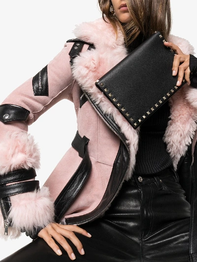 Shop Valentino Womens Black Garavani Rockstud Leather Clutch Bag
