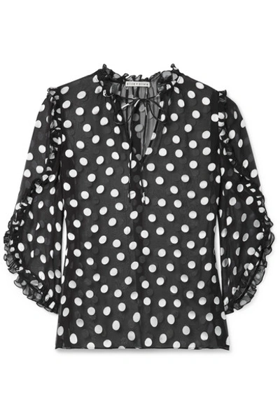 Shop Alice And Olivia Julius Ruffled Polka-dot Fil Coupé Silk-blend Chiffon Blouse In Black