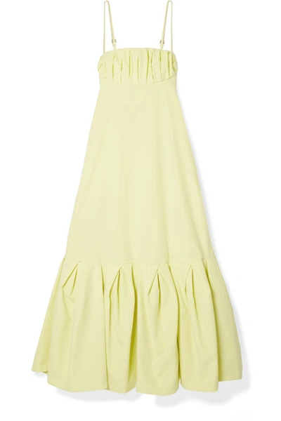 Shop Rosie Assoulin Cami Gathered Cotton-poplin Midi Dress In Pastel Yellow