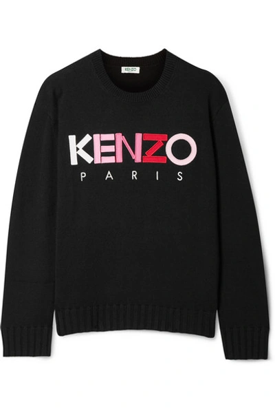 Shop Kenzo Appliquéd Embroidered Wool Sweater In Black