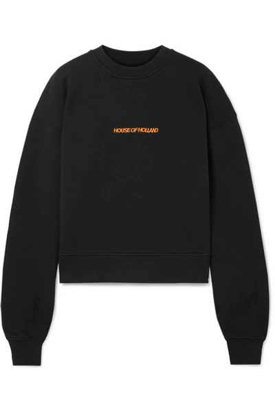 Shop House Of Holland Embroidered Cotton-jersey Sweatshirt In Black