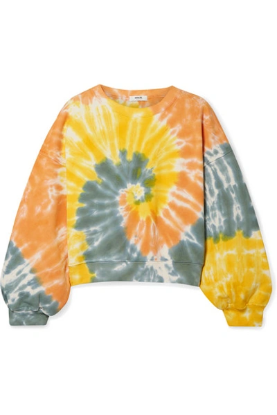 Shop Agolde Tie-dyed Cropped Cotton-jersey Sweatshirt In Yellow