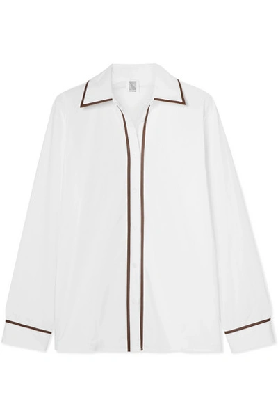 Shop Rosie Assoulin Faux Leather-trimmed Cotton-blend Poplin Shirt In White