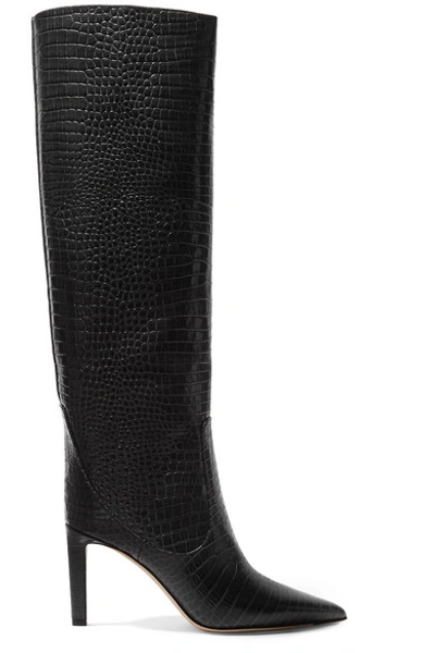 Shop Jimmy Choo Mavis 85 Croc-effect Leather Knee Boots In Black