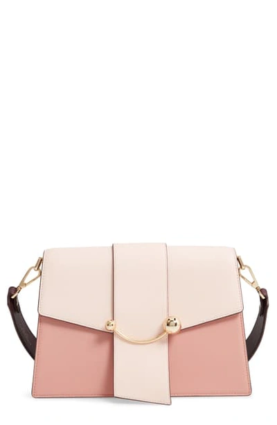 Shop Strathberry Crescent Tricolor Leather Shoulder Bag In Soft Pink