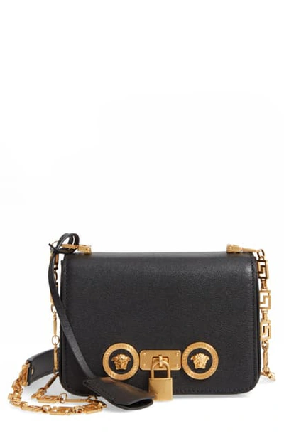 Shop Versace First Line Icon Mini Leather Shoulder Bag In Black/ Tribute Gold