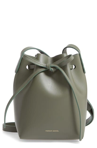 Shop Mansur Gavriel Mini Mini Leather Bucket Bag - Grey In Natural