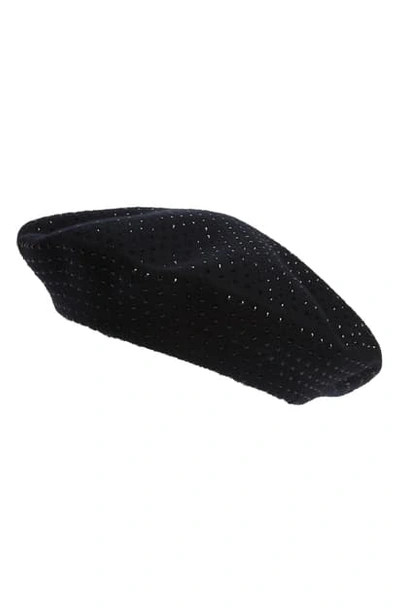 Shop Saint Laurent Crystal Embellished Wool Beret In Noir/ Noir