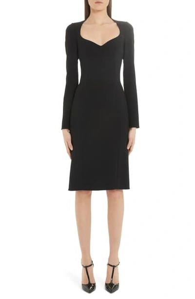Shop Dolce & Gabbana Sweetheart Neck Long Sleeve Cady Crepe Dress In Black