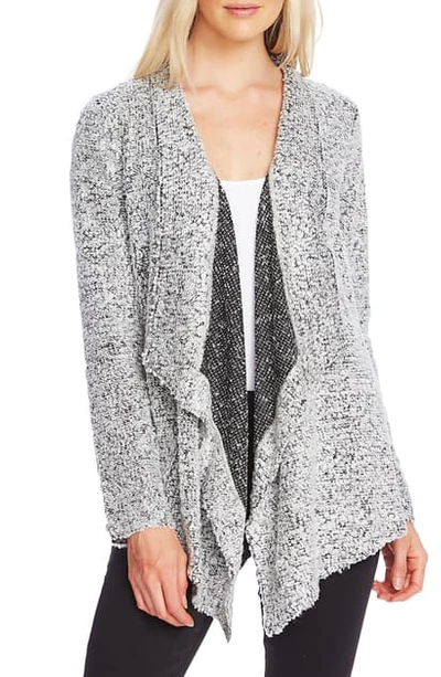 Shop Vince Camuto Drape Front Cotton Blend Boucle Cardigan In Silver Heather