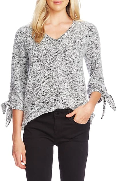 Shop Vince Camuto Tie Sleeve Boucle Top In Silver Heather