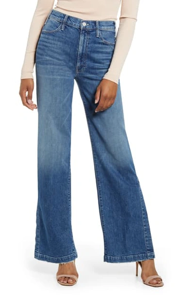 Shop Mother The Hustler Sidewinder High Waist Split Wide Leg Jeans In Cowboys Dont Cry