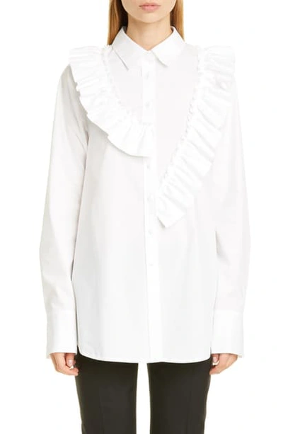 Shop Adeam Asymmetrical Ruffle Poplin Shirt In White