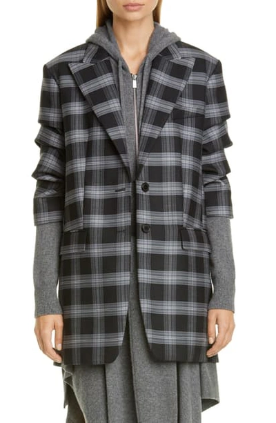 Shop Michael Kors Crushed Sleeve Oversize Blazer In Slate Multi