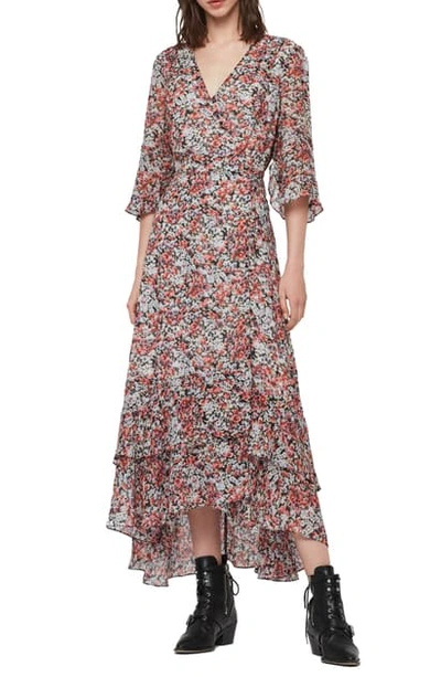 Shop Allsaints Delana Wilde Floral Wrap Dress In Blue