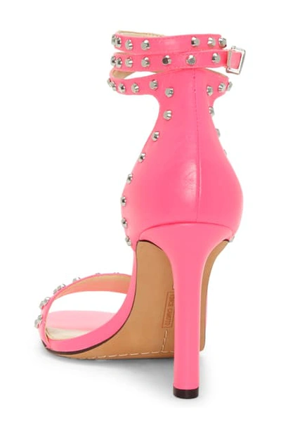 Shop Vince Camuto Lorasha Studded Ankle Strap Sandal In Neon Fuchsia Leather