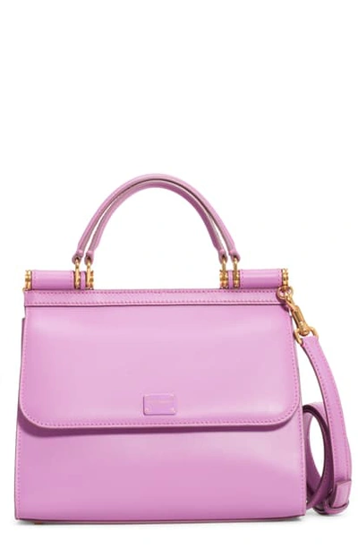 Shop Dolce & Gabbana Sicily 58 Leather Satchel With Crossbody Strap In Lavanda