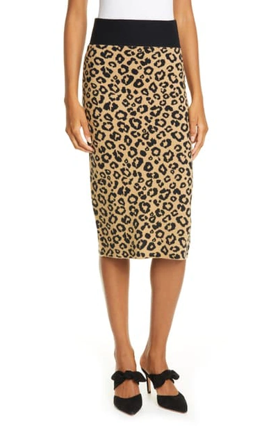 Shop Veronica Beard Bethel Leopard Jacquard Wool Pencil Skirt In Beige Multi