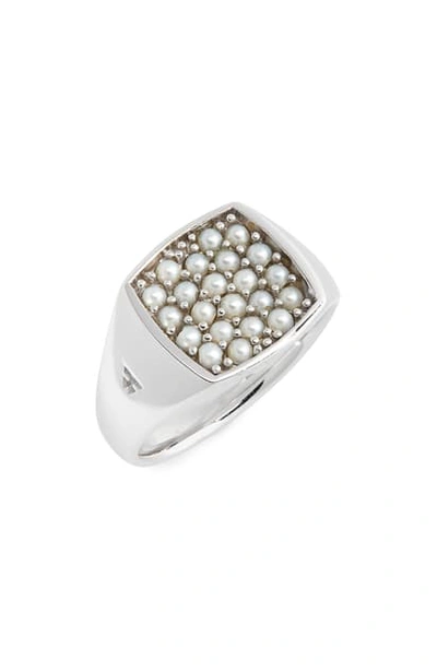 Shop Tom Wood Mini Cushion Freshwater Pearl Ring In 925 Sterling Silver