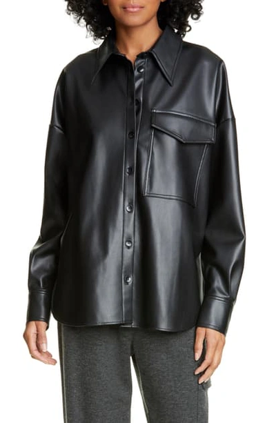 Shop Tibi Relaxed Faux Leather Utility Shirt In Black