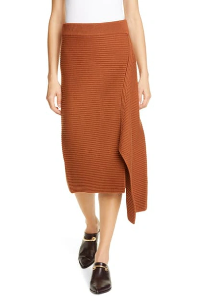 Shop Tibi Ribbed Merino Wool Skirt In Camel
