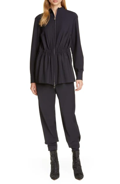 Shop Tibi Double Layered Long Sleeve Jumpsuit In Dark Navy