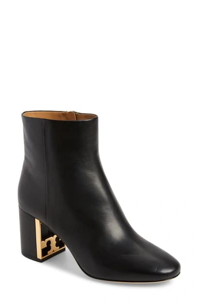 Shop Tory Burch Gigi Logo Heel Bootie In Perfect Black/ Perfect Black