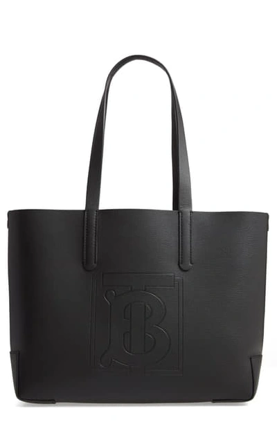 Shop Burberry Embossed Monogram Leather Tote In Black