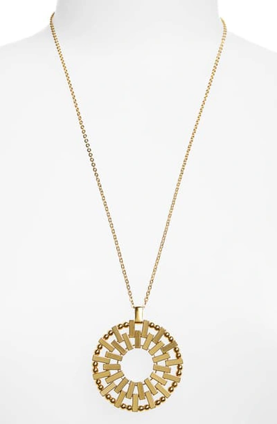 Shop Jcrew Baguette Circle Pendant Necklace In Burnished Gold