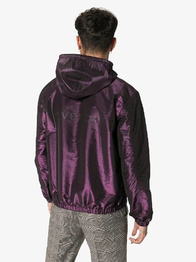 Shop Givenchy Logo Print Hooded Jacket In Purple