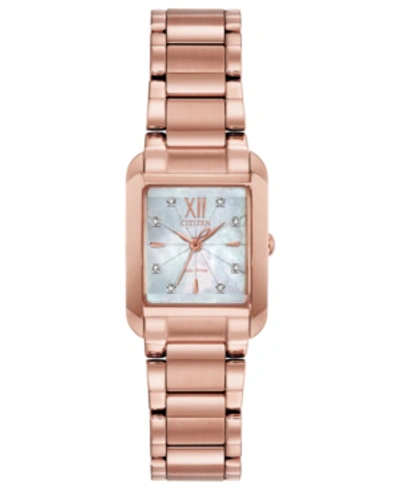 Shop Citizen Eco-drive Women's Bianca Diamond-accent Rose Gold-tone Stainless Steel Bracelet Watch 22mm