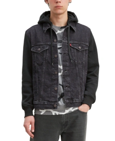 Shop Levi's Men's Hybrid Hooded Trucker Jacket In Black