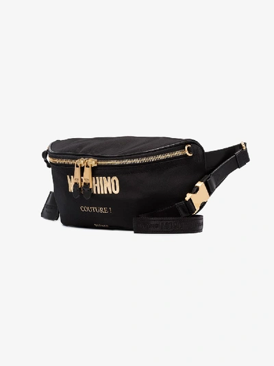 Shop Moschino Black Logo Belt Bag