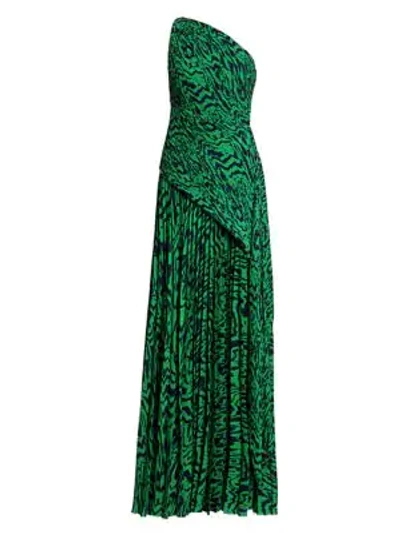 Shop Solace London Emelyne Printed One-shoulder Maxi Dress In Green Blue