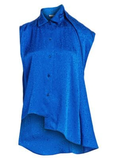 Shop Balenciaga Asymmetric Jacquard Blouse In Royal Blue