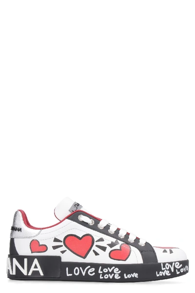 Shop Dolce & Gabbana Printed Leather Sneakers In White