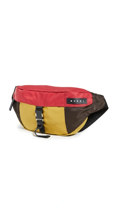 Shop Marni Colorblock Bum Bag In Chestnut/red/cork