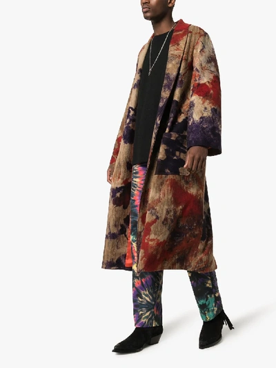 Shop Canessa Tie-dye Belted Long Jacket In Multicoloured