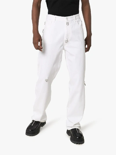 Shop Raf Simons 9 Rings Relaxed Logo Patch Jeans In White