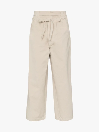 Shop Jw Anderson Drawstring Double Flap Trousers In Neutrals